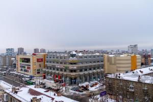 an aerial view of a city in the snow at New Avrora in Novosibirsk