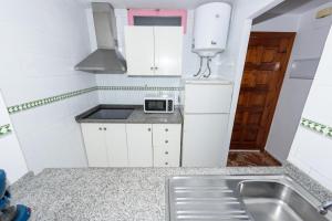 mała kuchnia ze zlewem i kuchenką mikrofalową w obiekcie Apartamentos Nuevo México M 32 w mieście Calpe