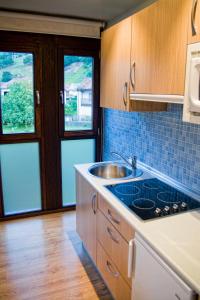 cocina con fregadero y encimera en Posada La Robla en La Cueva