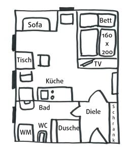 May-Apartment Köln zentrale Ferienwohnung في كولونيا: مخطط ارضي للمنزل