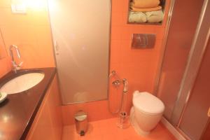 a bathroom with a shower and a toilet and a sink at Vernazza Vacation in Vernazza
