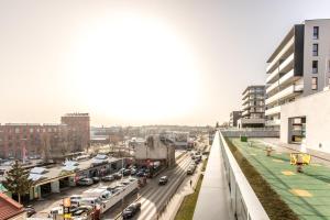 Widok na miasto Łódź z tego apartamentu