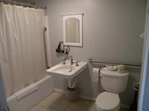 a bathroom with a toilet and a sink and a shower at Scottish Inns Fayetteville in Fayetteville