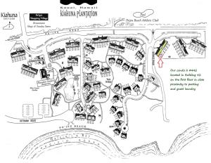 Načrt razporeditve prostorov v nastanitvi ALOHA - Poipu Beach Vacation Condo