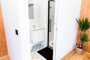 une salle de bain avec un miroir et un lavabo dans l'établissement Beach House, à Lège-Cap-Ferret 16 autres photos