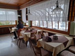 a person sitting at a table in a restaurant at Pension Waldeck Fleckl in Warmensteinach
