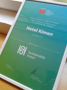 Сертификат, награда, вывеска или другой документ, выставленный в Hotel Kimen