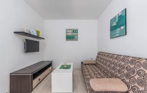 a living room with a couch and a tv at Apartments Dobrec in Poreč