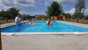 a group of people in a swimming pool at Bungalow in Tiszagyenda +10 photos