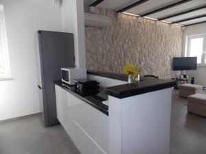 a kitchen with a counter with a microwave on it at Perina Apartment - free parking in Dubrovnik