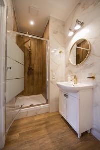 a bathroom with a shower and a sink at Idea Design Apart-Hotel Chykalenka in Kyiv