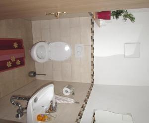 a bathroom with a sink and a mirror at Ferienwohnung Öderhof in Saaldorf