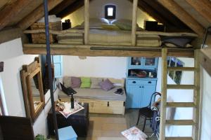 Cette chambre dispose de lits superposés et d'une échelle. dans l'établissement Vineyard Eco Cottage near Dubrovnik, à Gruda