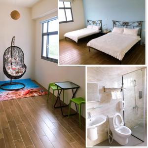 馬公市的住宿－愛琴海民宿，客房设有一张床和一间带卫生间的浴室