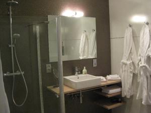 bagno con lavandino e doccia di B&B Villa Curtricias a Kortessem