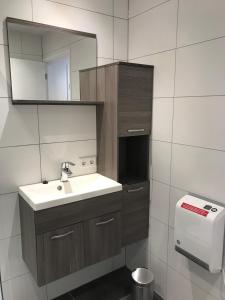 a bathroom with a sink and a mirror at Appartement Familie Willems Winterberg Am Waltenberg in Winterberg