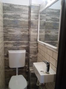 a bathroom with a toilet and a sink and a window at Apartament Nich in Mangalia +9 photos
