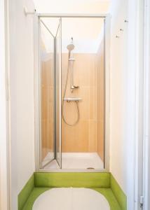 a shower with a glass door in a bathroom at Villa Schmidt in Pirna +21 photos