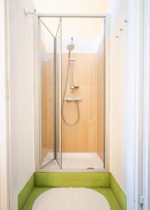 a shower with a glass door in a bathroom at Villa Schmidt in Pirna