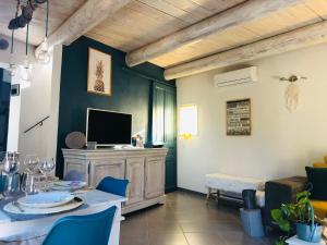 Μια τηλεόραση ή/και κέντρο ψυχαγωγίας στο Villa Provence climatisée, jardin, piscine privée chauffée, Wifi