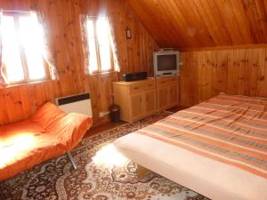 una camera con letto, TV e finestre di Roubenka u vleku a Josefŭv Dŭl