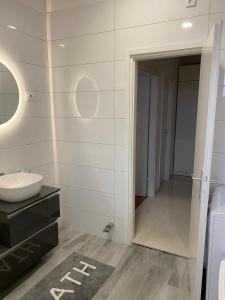 a bathroom with a sink and a mirror at Apartment Viki in Lozovac +48 photos