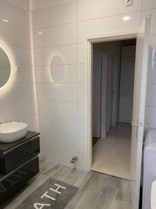 uma casa de banho com um lavatório e um espelho em Apartment Viki em Lozovac