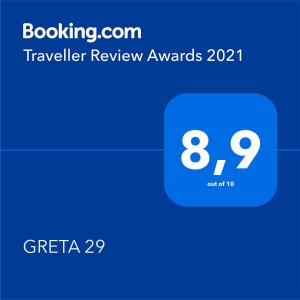 Certifikát, hodnocení, plakát nebo jiný dokument vystavený v ubytování GRETA 29