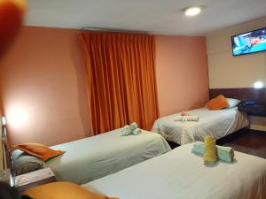 een kamer met 2 bedden en een tv aan de muur bij Isabela Hotel in La Paz