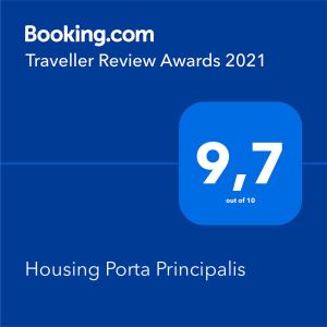 Certifikát, hodnocení, plakát nebo jiný dokument vystavený v ubytování Vía Principalis