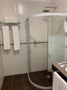 a shower with a glass door in a bathroom at Punta del Este Shelton Hotel in Punta del Este