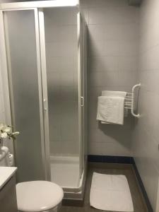 La salle de bains est pourvue d'une douche, de toilettes et d'un lavabo. dans l'établissement Hotel Kanala, à Deba