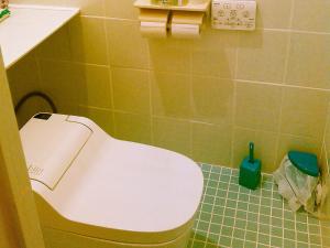 a bathroom with a white toilet and a green tiled floor at Guest House Miyakojima in Miyako-jima
