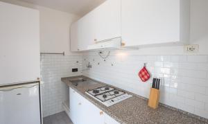 una cucina bianca con piano cottura e lavandino di Villa Belli a Ledro
