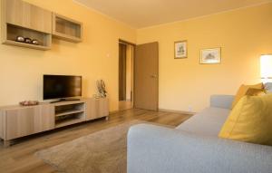 a living room with a couch and a flat screen tv at GOLDEN APARTMENT BANEASA in Bucharest