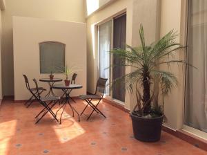 a room with a table and a potted plant at Hotel Magno Tepatitl&aacute;n in Tepatitl&aacute;n de Morelos