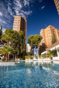 ein großes Schwimmbad in einer Stadt mit hohen Gebäuden in der Unterkunft Aparthotel BCL Levante Club in Benidorm