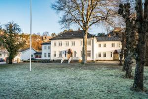 duży biały dom z drzewem przed nim w obiekcie Hald Sommer w mieście Mandal