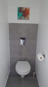 a bathroom with a toilet and a picture on the wall at STUDIO Canaille in Cassis