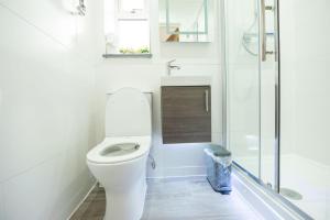 een witte badkamer met toilet en douche bij Headley House in Reading +17 foto's