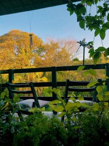 a bench sitting in front of a fence at Refúgio Pasárgada Guest House in Mairiporã