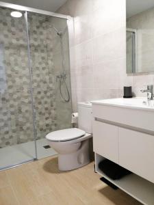a bathroom with a toilet and a shower and a sink at APARTAMENTOS MAITE in Peñíscola