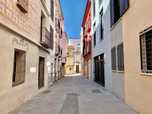eine leere Gasse in einer Stadt mit Gebäuden in der Unterkunft Homely Malaga Refino Loft D4 in Málaga