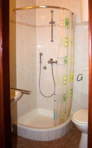 a bathroom with a shower with a tub and a toilet at Apartments Marija - 30m from the beach in Murter