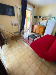 TV a/nebo společenská místnost v ubytování Charmant appartement avec piscine partagée à Pointe-Noire - 36m²
