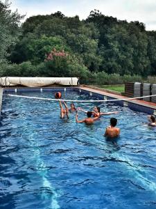 a group of people playing basketball in a swimming pool at Hotel Mas Pelegri in Serinyà +81 photos