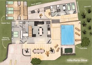 een plattegrond van een villa met een zwembad bij Vila Porto Olive in Sečovlje