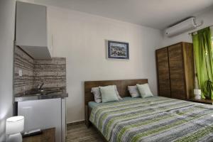 a bedroom with a bed and a sink in it at Rooms DRAGICA in Pakoštane