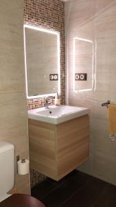 uma casa de banho com um lavatório e um espelho em San Román em Oviedo
