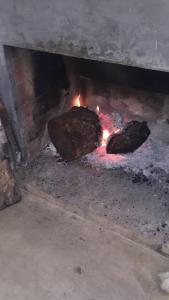 a brick oven with a fire in it at Muelle Amorcito in Tigre